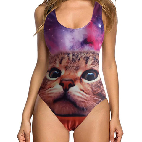 Purple 3D Cat Print Swim Monokini Swimwear Sexy Padded One Piece Swimsuit Summer Wild Girl Bikini Beach Bathing Wear sale
